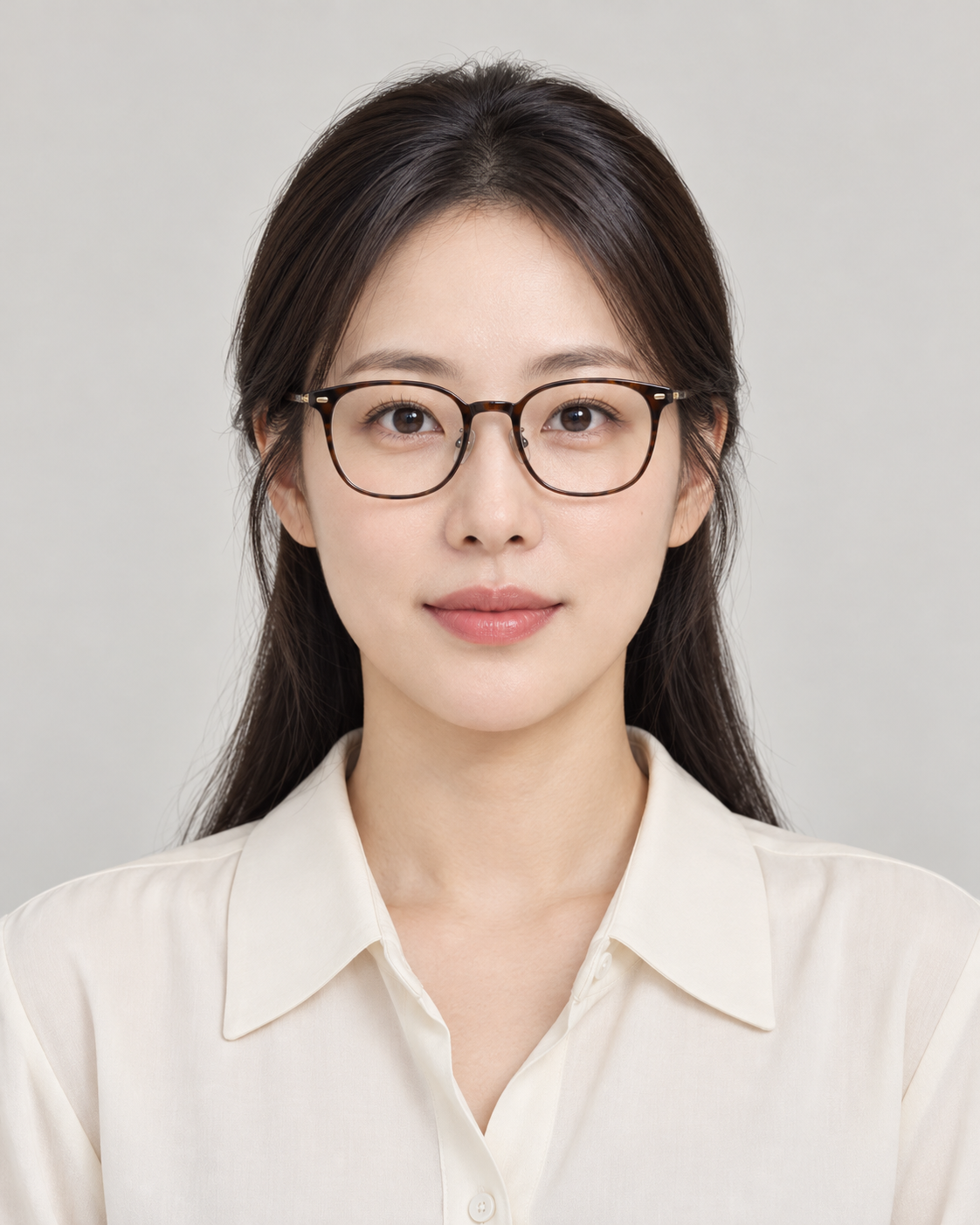 안경을 쓴 인물의 증명사진 구도를 설명하기 위한 AI 생성 일러스트